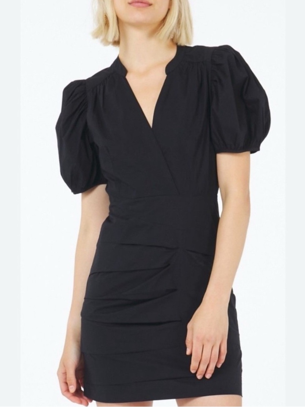 Ba&sh Black Puff Sleeve V-Neck Mini Come Dress LBD M 6 Little Black Dress